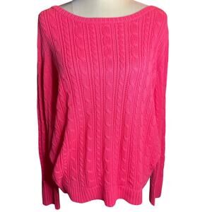American Eagle Hot Pink Cable Knit Sweater, Boat Neck Cozy Cotton Blend, XL